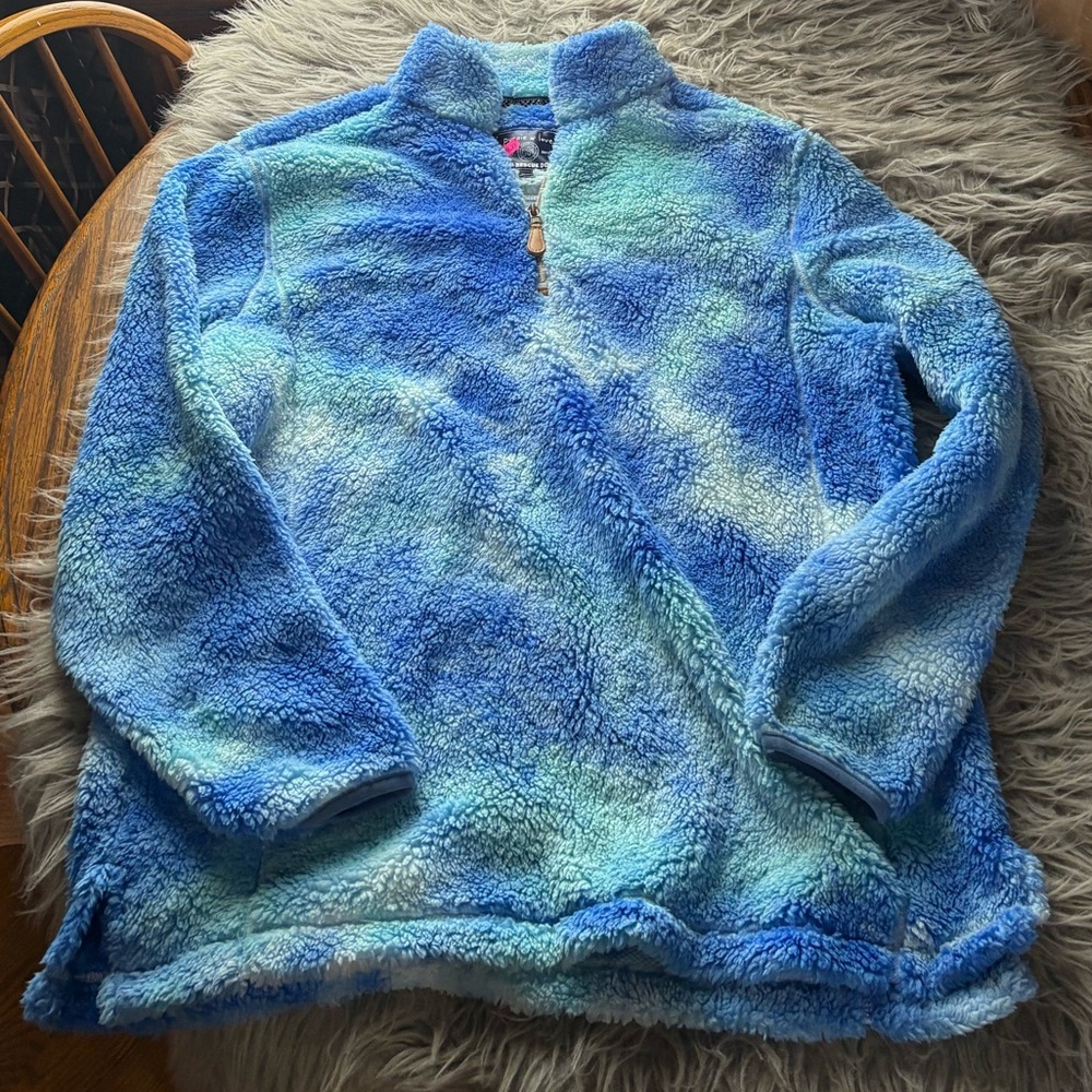 Puppie love blue tie dye fleece sweatshirt half zip XL NWOT